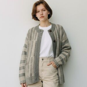 Vintage Gray and Cream Striped Cardigan